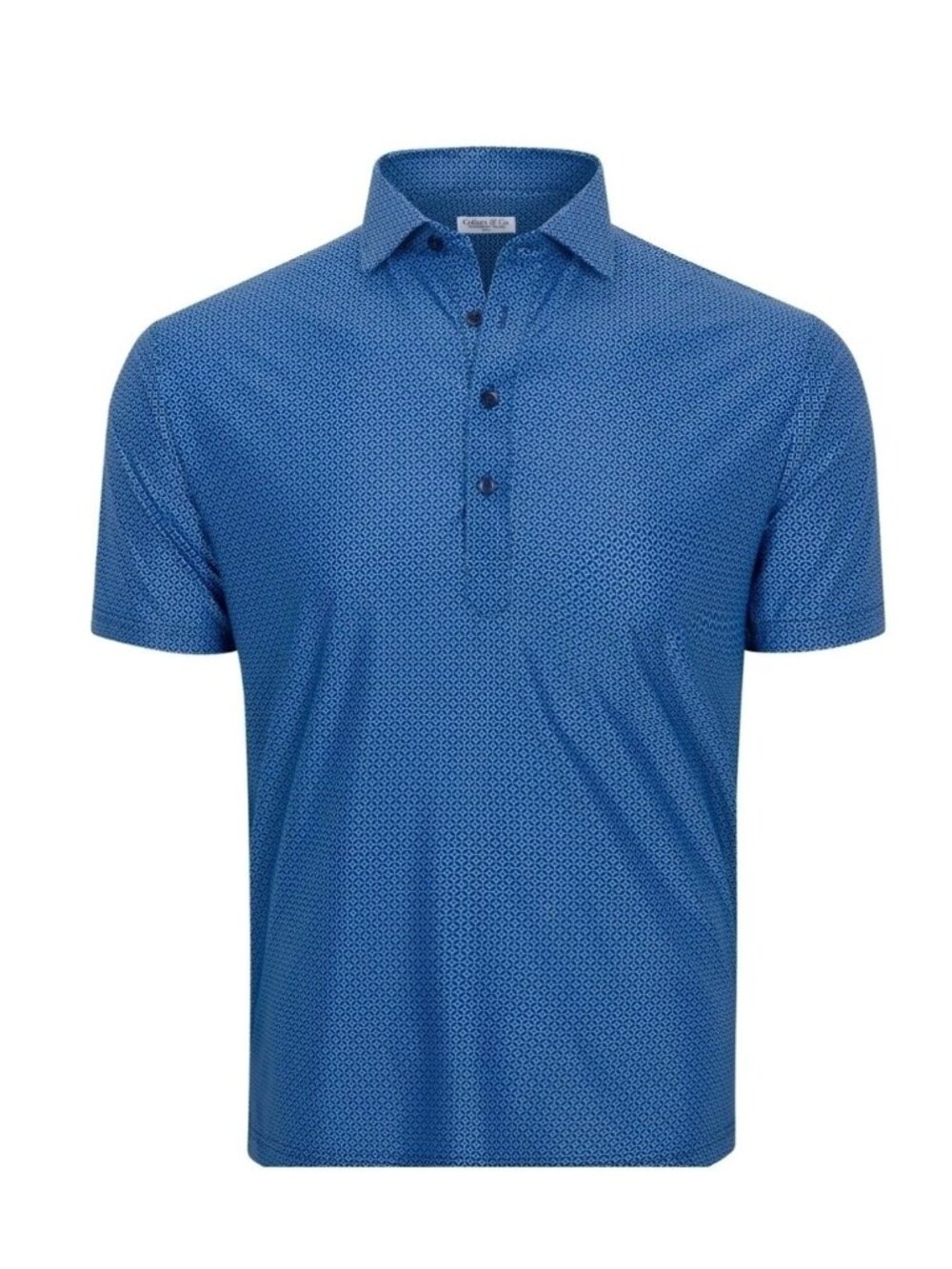 NWOT Collars and Co Small Relaxed Featherweight Blue Polo Mosaic Mens Golf Shirt